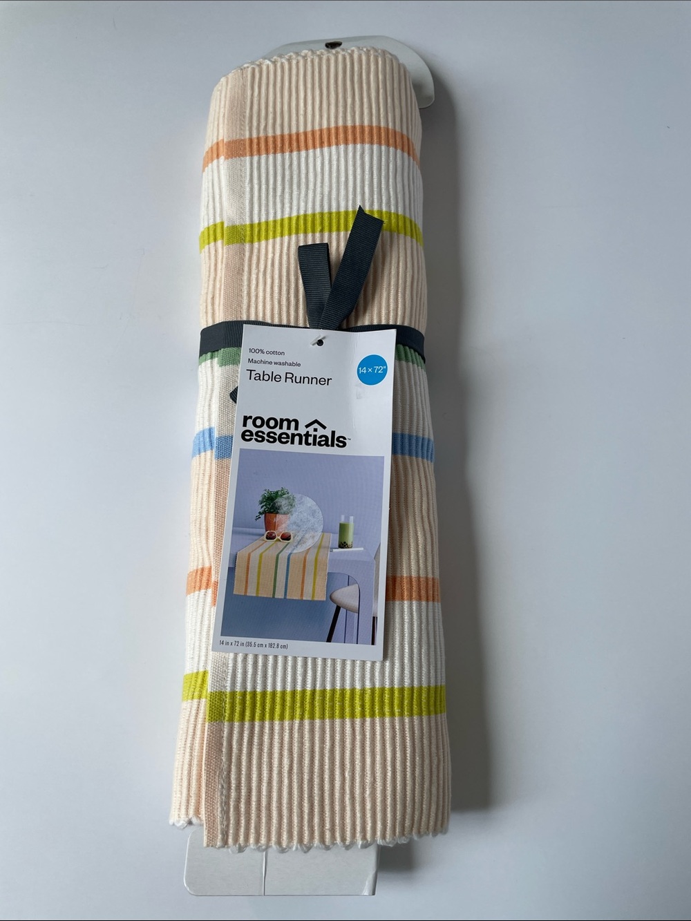 NWT Room Essentials Cream Table Runner with Pastel Stripe Accents